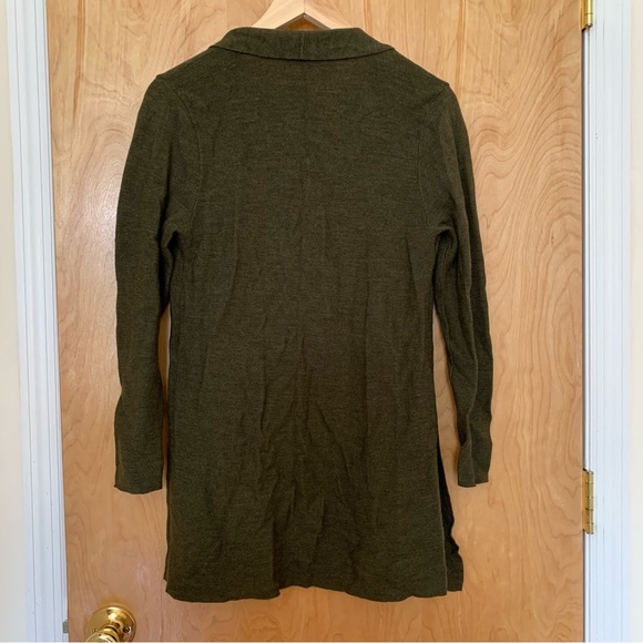 Eileen Fisher 100% Merino Wool Draped Long Cardigan, olive green, size Small - Picture 2 of 5